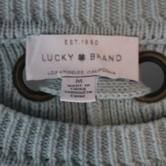 Lucky Brand Pullover Chunky Knit Sage Green Tie Back Medium Sweater *NWOT* Boho - Picture 5 of 9